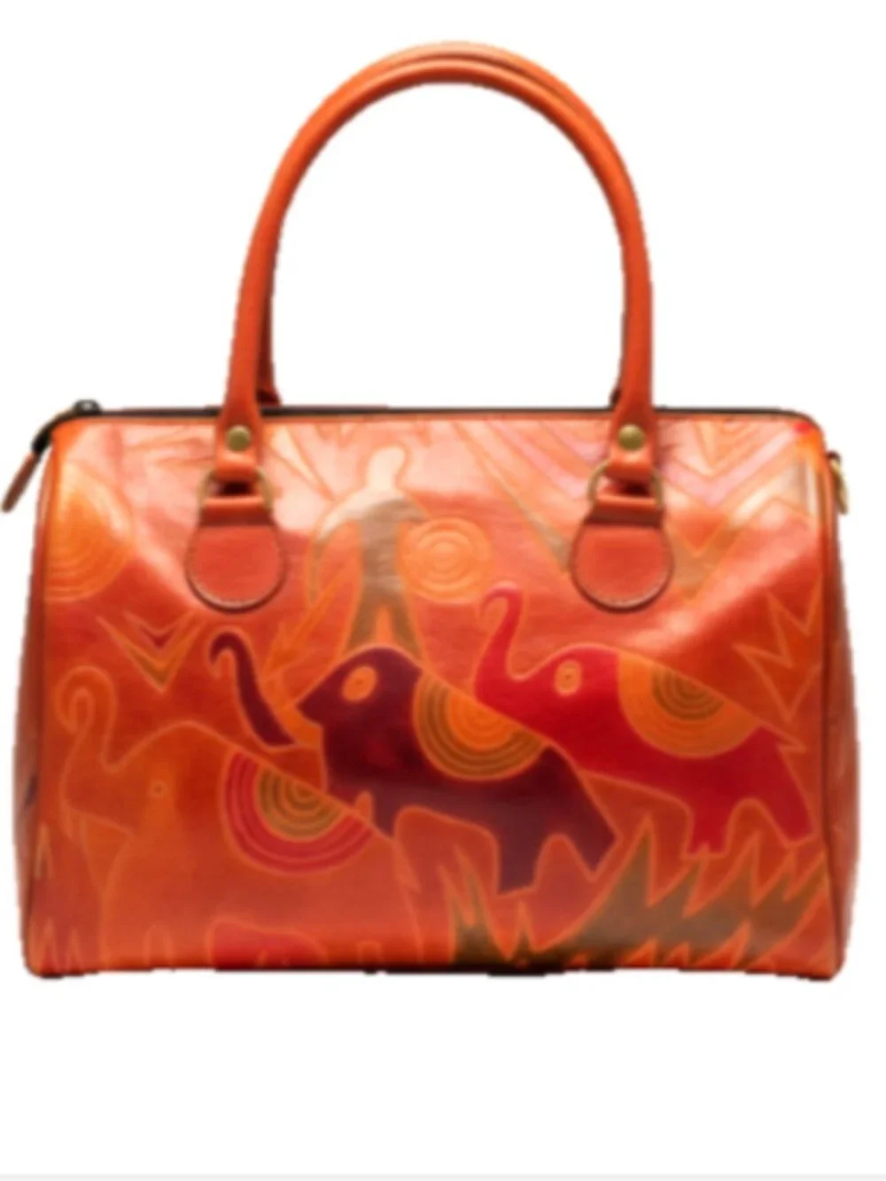VTG Hand Painted Leather Elephant Satchel Bag India Boho Artisan Jungle Purse